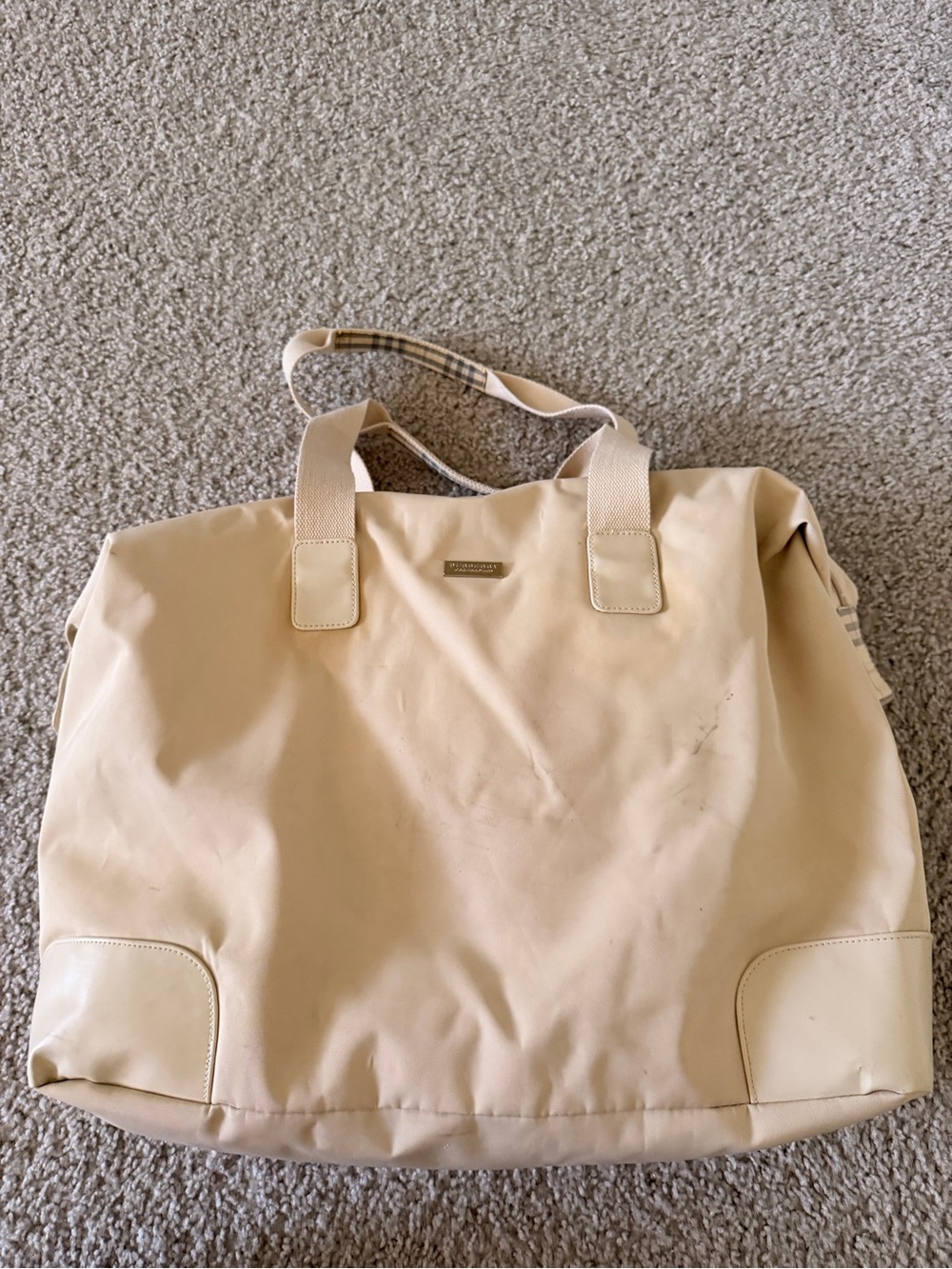 Burberry Beige Tote/Duffle Bag with Check Accent